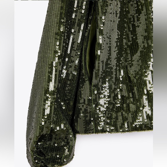 Zara NWT Emerald Green Sequin Bomber Jacket Size M - Picture 11 of 17